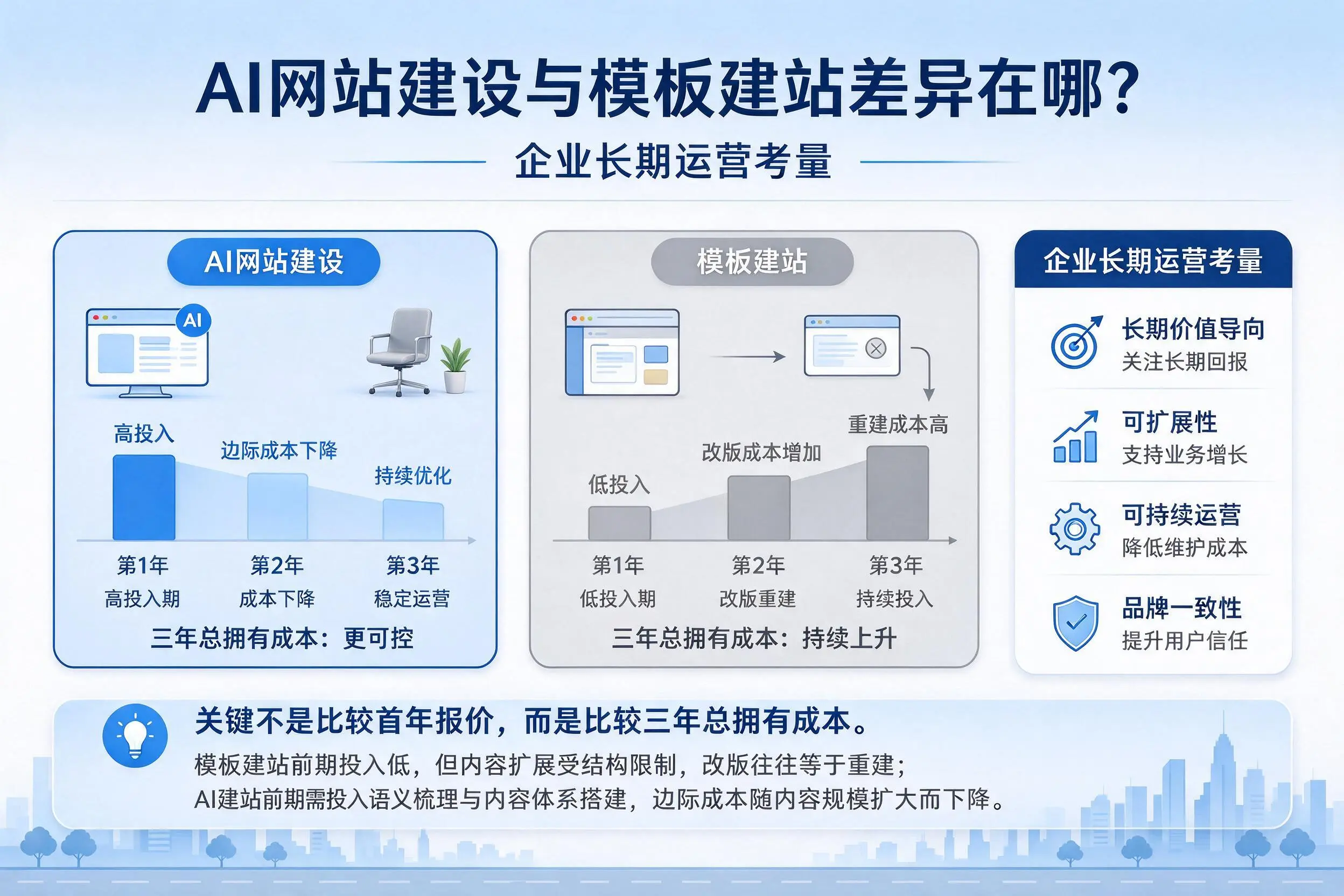 AI网站建设与模板建站差异在哪？湖北企业长期运营考量
